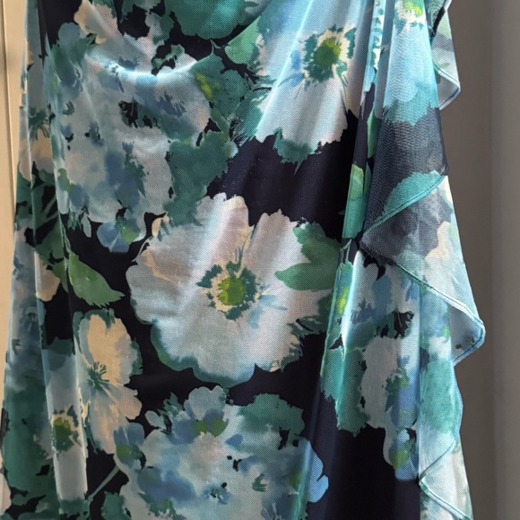Betsy & Adam Navy Floral Maxi Dress with Teal and White Blooms - Picture 4 of 7
